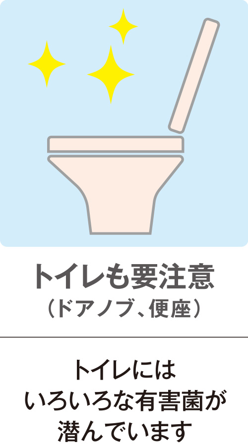 トイレ（ドアノブ、便座）も要注意